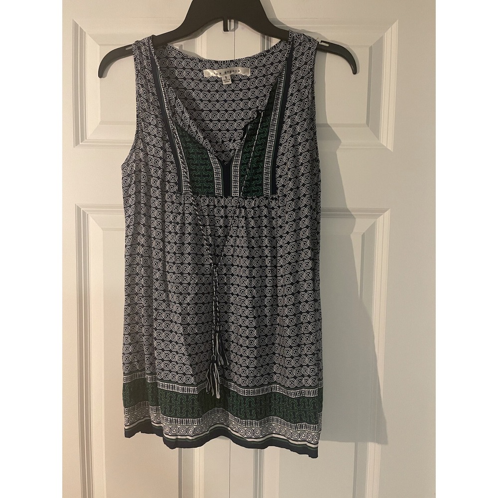 Max studio sleeveless Geometric Design Tassel Tie Tank Top small blue Green